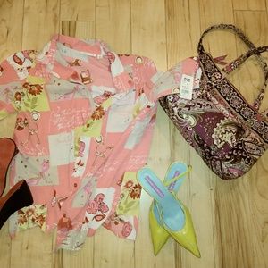 QVC Susan Graver nwt blouse, Vera Bradley, heels